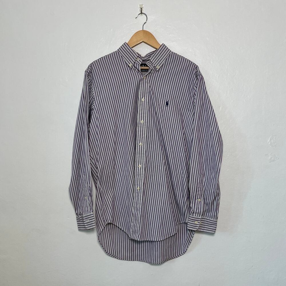 Ralph Lauren – Purple & White Striped Classic Fit Button Down Shirt